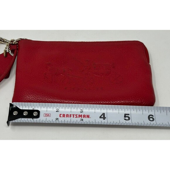 Coach Vintage Red Wristlet Wallet Pebbles Leather Zip Up Strap Stagecoach - Picture 9 of 10